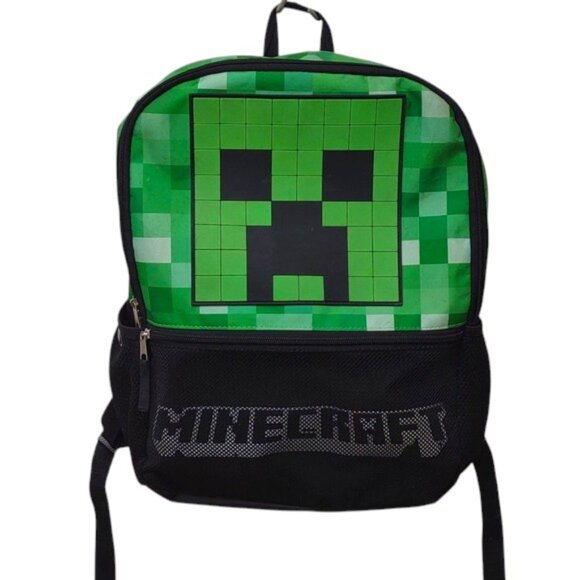 Minecraft Creeper School Backpack / Bookbag Black Green Checkered Bag Large 16" - Picture 1 of 16